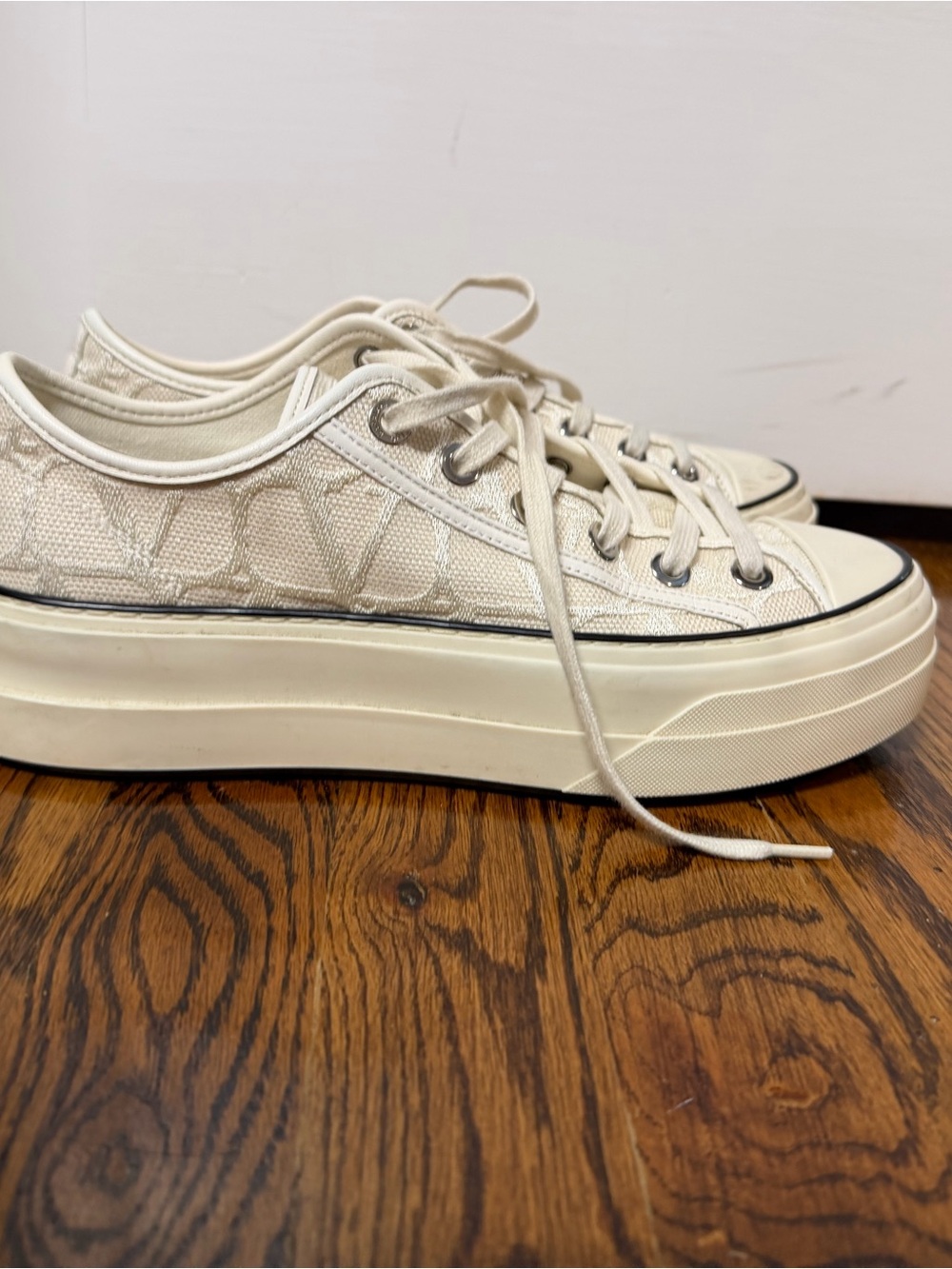 Valentino Platform Canvas Sneakers in Cream - Picture 3 of 6